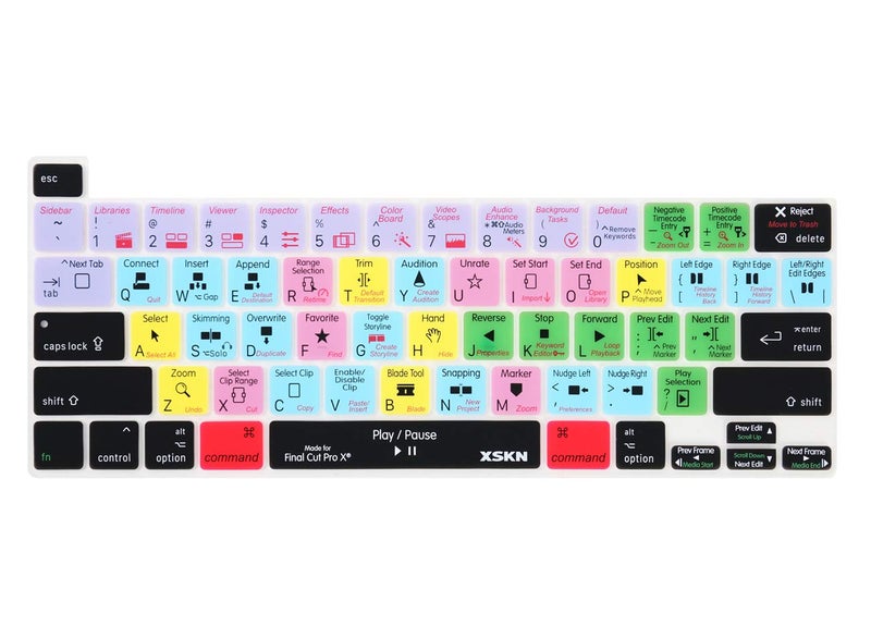 XSKN Final Cut Pro X 10 Silicone Shortcuts Keyboard Cover Skin for 2019 New MacBook Pro 16 inch A2141 2020 New MacBook Pro 13.3 inch A2338 M1 A2251 A2289 with Touch Bar & Touch ID US Version - Image 1